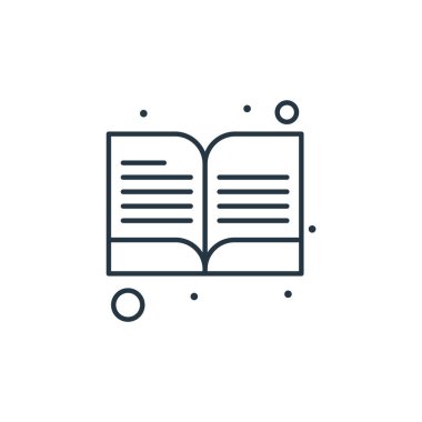 kitap vektör simgesi. Kurgulanabilir kitap darbesi. Web ve mobil uygulamalarda kullanmak için kitap doğrusal sembolü, logo, yazdırma medyası. İnce çizgili çizim. Vektör izole çizimi.