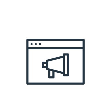 çevrimiçi pazarlama vektör simgesi. Online pazarlama, düzenlenebilir vuruş. İnternet ve mobil uygulamalarda kullanmak için çevrimiçi pazarlama lineer sembolü, logo, yazdırma medyası. İnce çizgili çizim. Vektör izole çizimi.