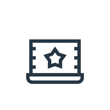 Film vektör simgesi. Filme alınabilir felç. Web ve mobil uygulamalarda, logoda ve yazılı medyada kullanılmak üzere film doğrusal sembolü. İnce çizgili çizim. Vektör izole çizimi.