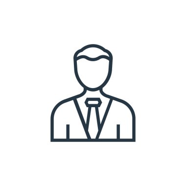 İş adamı vektör simgesi. Kurgulanabilir iş adamı vuruşu. İnternet ve mobil uygulamalarda, logoda ve yazılı medyada kullanım için iş adamı doğrusal sembolü. İnce çizgili çizim. Vektör izole çizimi.