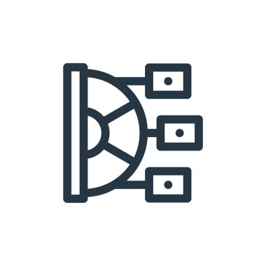 Pasta grafik vektör simgesi. Pasta grafiği düzeltilebilir felç. Web ve mobil uygulamalarda, logoda, yazıcı ortamında kullanmak için doğrusal turta grafiği sembolü. İnce çizgili çizim. Vektör izole çizimi.