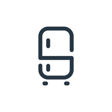 Buzdolabı vektör simgesi. Buzdolabı felci. Web ve mobil uygulamalarda kullanmak için dolap doğrusal sembolü, logo, yazdırma medyası. İnce çizgili çizim. Vektör izole çizimi.