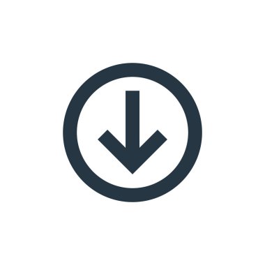 aşağı ok vektör simgesi. Okun aşağı doğru, değiştirilebilir vuruş. Web ve mobil uygulamalarda kullanmak için ok doğrusal simgesini indir, logo, yazdırma ortamı. İnce çizgili çizim. Vektör izole çizimi.