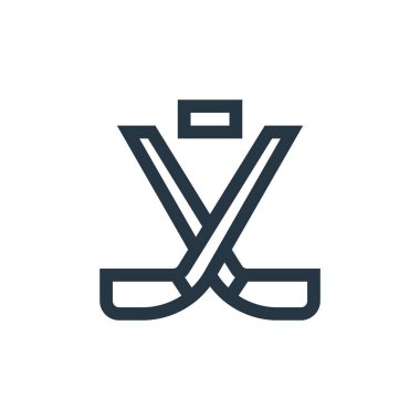 Hokey sopaları vektör simgesi. Hokey sopaları düzenlenebilir vuruş. Hokey web ve mobil uygulamalarda, logoda ve yazılı medyada kullanılmak üzere doğrusal sembol yapıştırır. İnce çizgili çizim. Vektör izole çizimi.