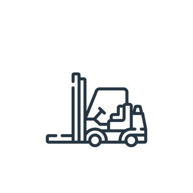 forklift vektör simgesi. Forklift yenilebilir felç. Web ve mobil uygulamalarda kullanmak için forklift lineer sembolü, logo, yazdırma ortamı. İnce çizgili çizim. Vektör izole çizimi.