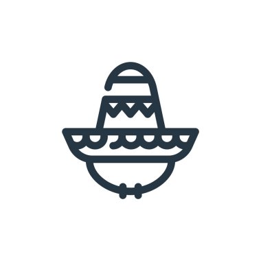 Meksika şapka vektör ikonu. Meksika şapkası, düzenlenebilir vuruş. İnternet ve mobil uygulamalarda, logoda ve yazılı medyada kullanılmak üzere Meksika şapkası lineer sembolü. İnce çizgili çizim. Vektör izole çizimi.