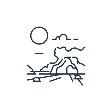 Mağara vektör simgesi. Mağara inmesi. mağara lineer sembolü web ve mobil uygulamalar, logo, yazdırma medyası için. İnce çizgili çizim. Vektör izole çizimi.