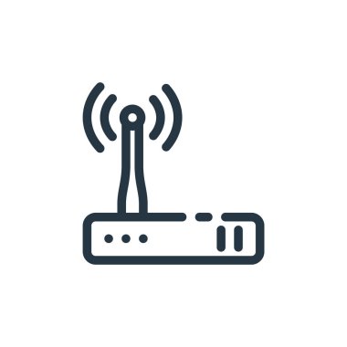 Modem vektör simgesi. Modem düzenlenebilir felç. Web ve mobil uygulamalarda kullanmak için modem doğrusal sembolü, logo, yazdırma ortamı. İnce çizgili çizim. Vektör izole çizimi.