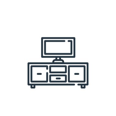 TV vektör simgesi. TV ayarlanabilir felç. İnternet ve mobil uygulamalarda, logoda, yazdırma ortamında kullanılacak doğrusal televizyon sembolü. İnce çizgili çizim. Vektör izole çizimi.