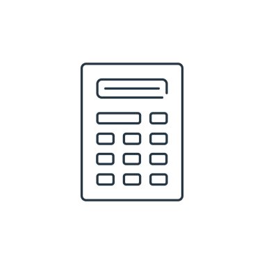 Hesap makinesi vektör simgesi. Hesap makinesi, düzeltilebilir vuruş. Web ve mobil uygulamalarda kullanmak için hesap makinesi doğrusal sembolü, logo, yazdırma ortamı. İnce çizgili çizim. Vektör izole çizimi.