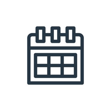 Takvim vektör simgesi. Düzenlenebilir felç. Web ve mobil uygulamalarda kullanmak için takvim doğrusal sembolü, logo, yazdırma ortamı. İnce çizgili çizim. Vektör izole çizimi.