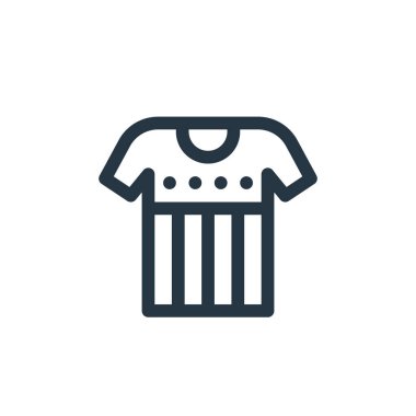 Gömlek vektör simgesi. Tişört değiştirilebilir vuruş. İnternet ve mobil uygulamalarda, logoda, yazılı medyada kullanılacak doğrusal tişört sembolü. İnce çizgili çizim. Vektör izole çizimi.