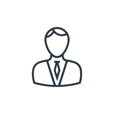 Yönetici vektör simgesi. Teknik direktör felç geçirdi. Web ve mobil uygulamalarda kullanım için yönetici doğrusal sembolü, logo, yazdırma ortamı. İnce çizgili çizim. Vektör izole çizimi.