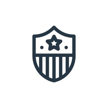 Kalkan vektör simgesi. Kalkan değiştirilebilir felç. Web ve mobil uygulamalarda kullanmak için kalkan doğrusal sembolü, logo, yazdırma medyası. İnce çizgili çizim. Vektör izole çizimi.