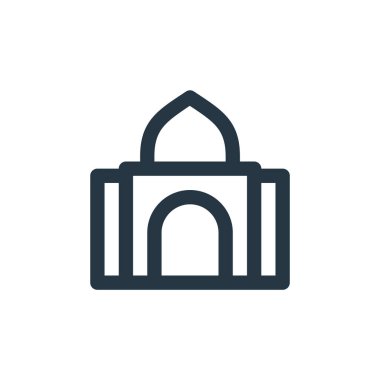 Cami vektör simgesi. Cami kurgulanabilir vuruşu. Web ve mobil uygulamalarda kullanmak için cami doğrusal sembolü, logo, yazdırma medyası. İnce çizgili çizim. Vektör izole çizimi.