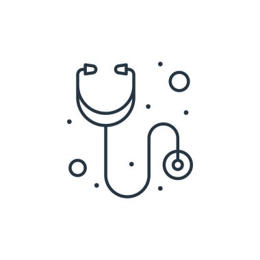 Stetoskop vektör ikonu. Steteskop değiştirilebilir felç. İnternet ve mobil uygulamalarda, logoda ve yazılı medyada kullanım için steteskop lineer sembolü. İnce çizgili çizim. Vektör izole çizimi.