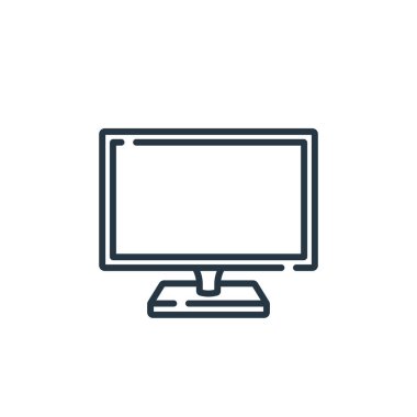 Televizyon vektör simgesi. TV 'de yayınlanabilir felç. İnternet ve mobil uygulamalarda kullanım için televizyon lineer sembolü, logo, yazdırma medyası. İnce çizgili çizim. Vektör izole çizimi.