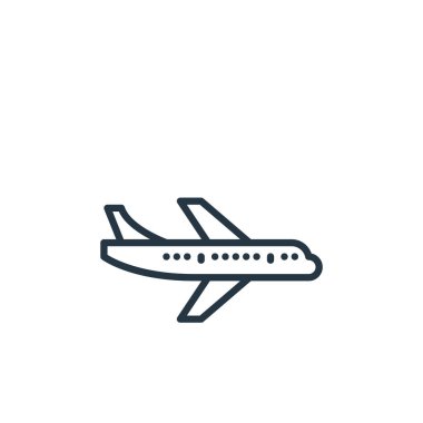 düzlem vektör simgesi. uçak inme inmesi. Web ve mobil uygulamalarda kullanım için düzlemsel sembol, logo, yazdırma ortamı. İnce çizgili çizim. Vektör izole çizimi.