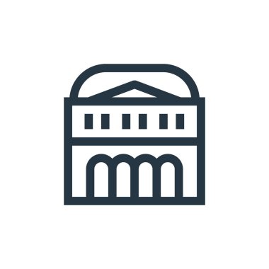 Tiyatro ikonu. Tiyatro inmesi. İnternet ve mobil uygulamalarda, logoda ve yazılı medyada kullanım için tiyatro doğrusal sembolü. İnce çizgili çizim. Vektör izole çizimi.