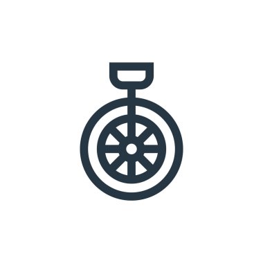 Tek tekerlekli bisiklet vektör simgesi. Tek tekerlekli bisiklet inmesi. Web ve mobil uygulamalarda, logoda ve yazdırma ortamında kullanılacak tek tekerlekli bisiklet doğrusal sembolü. İnce çizgili çizim. Vektör izole çizimi.