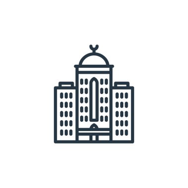 Otel vektör ikonu. Otel felci. Web ve mobil uygulamalarda kullanım için otel lineer sembolü, logo, yazdırma medyası. İnce çizgili çizim. Vektör izole çizimi.