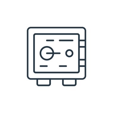 Güvenli kutu vektör simgesi. Güvenli kutu darbesi. Web ve mobil uygulamalarda kullanmak için güvenli kutu doğrusal sembolü, logo, yazdırma ortamı. İnce çizgili çizim. Vektör izole çizimi.