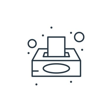 Doku kutusu vektör simgesi. Kağıt mendil kutusu inmesi. Web ve mobil uygulamalarda, logoda ve yazılı medyada kullanmak için doku kutusu doğrusal sembolü. İnce çizgili çizim. Vektör izole çizimi.