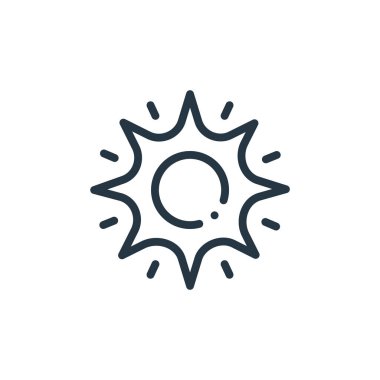 Güneş vektör simgesi. Düzenlenebilir güneş çarpması. Web ve mobil uygulamalarda kullanım için güneş doğrusal sembolü, logo, yazdırma medyası. İnce çizgili çizim. Vektör izole çizimi.