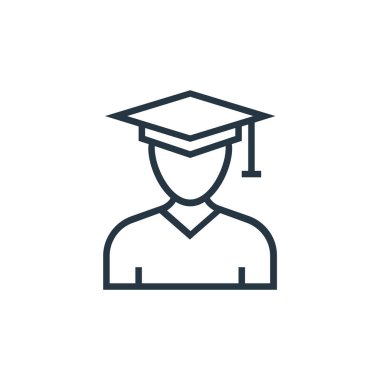 Alim vektör simgesi. Bilimsel kurgulanabilir felç. Web ve mobil uygulamalarda, logoda ve yazılı medyada kullanmak için akademik doğrusal sembol. İnce çizgili çizim. Vektör izole çizimi.