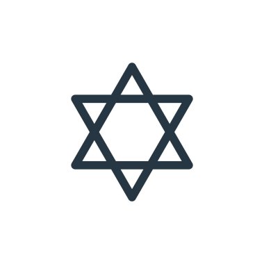 Yahudilik vektör simgesi. Yahudilik kurgulanabilir felç. İnternet ve mobil uygulamalarda, logoda ve yazılı medyada kullanılmak üzere Yahudilik doğrusal sembolü. İnce çizgili çizim. Vektör izole çizimi.