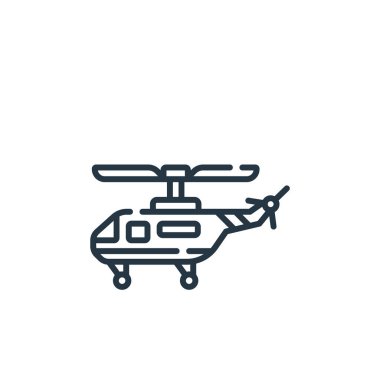 Helikopter vektör simgesi. Helikopter inmesi. İnternet ve mobil uygulamalarda kullanmak için helikopter lineer sembolü, logo, yazdırma medyası. İnce çizgili çizim. Vektör izole çizimi.