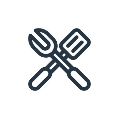 Barbekü vektör ikonu. Barbeküye dönüştürülebilir felç. Web ve mobil uygulamalarda kullanmak için barbekü doğrusal sembolü, logo, yazdırma medyası. İnce çizgili çizim. Vektör izole çizimi.