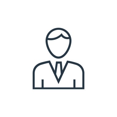 İş adamı vektör simgesi. Kurgulanabilir iş adamı vuruşu. İnternet ve mobil uygulamalarda, logoda ve yazılı medyada kullanım için iş adamı doğrusal sembolü. İnce çizgili çizim. Vektör izole çizimi.