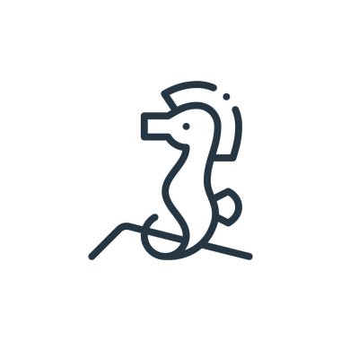 Deniz atı vektör simgesi. Deniz atı inmesi. Ağ ve mobil uygulamalarda kullanım için deniz atı lineer sembolü, logo, yazdırma medyası. İnce çizgili çizim. Vektör izole çizimi.