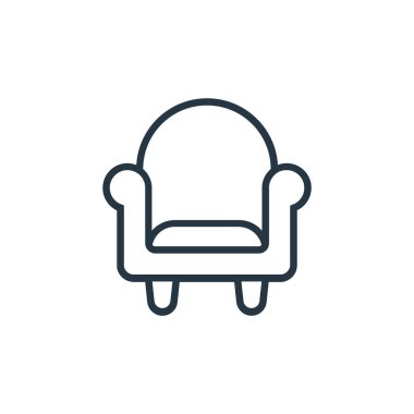 Koltuk vektör simgesi. Kanepe darbesi. İnternet ve mobil uygulamalarda, logoda ve yazılı medyada kullanım için kanepe doğrusal sembolü. İnce çizgili çizim. Vektör izole çizimi.