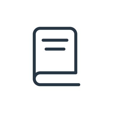 kitap vektör simgesi. Kurgulanabilir kitap darbesi. Web ve mobil uygulamalarda kullanmak için kitap doğrusal sembolü, logo, yazdırma medyası. İnce çizgili çizim. Vektör izole çizimi.