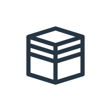 Mekke vektör simgesi. Mekke 'nin yenilebilir vuruşu. Web ve mobil uygulamalarda, logoda ve yazılı medyada kullanım için Mekke lineer sembolü. İnce çizgili çizim. Vektör izole çizimi.