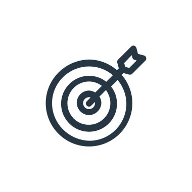 hedef vektör simgesi. Hedef değiştirilebilir vuruş. Web ve mobil uygulamalar, logo ve yazdırma ortamlarında kullanılacak doğrusal simgeyi hedef al. İnce çizgili çizim. Vektör izole çizimi.