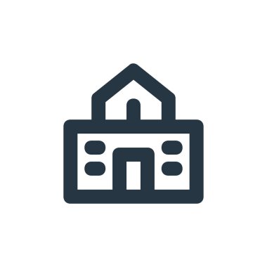 Okul vektör simgesi. Okul düzenlenebilir felç. okul lineer sembolü web ve mobil uygulamalar, logo, yazdırma medyası için. İnce çizgili çizim. Vektör izole çizimi.