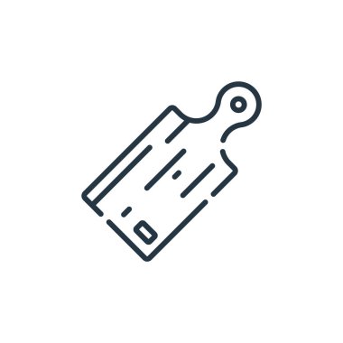 Mutfak yönetim kurulu ikonu. Mutfak tahtası vuruşu. İnternet ve mobil uygulamalarda, logoda ve yazılı medyada kullanılmak üzere mutfak tahtası doğrusal sembolü. İnce çizgili çizim. Vektör izole çizimi.