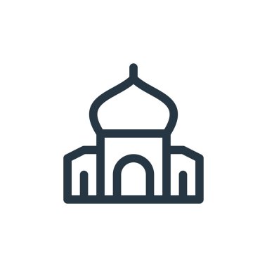 Cami vektör simgesi. Cami kurgulanabilir vuruşu. Web ve mobil uygulamalarda kullanmak için cami doğrusal sembolü, logo, yazdırma medyası. İnce çizgili çizim. Vektör izole çizimi.