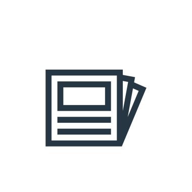 Gazete vektör simgesi. Gazetelerde yayınlanabilir felç. İnternet ve mobil uygulamalarda kullanım için gazete lineer sembolü, logo, yazdırma medyası. İnce çizgili çizim. Vektör izole çizimi.