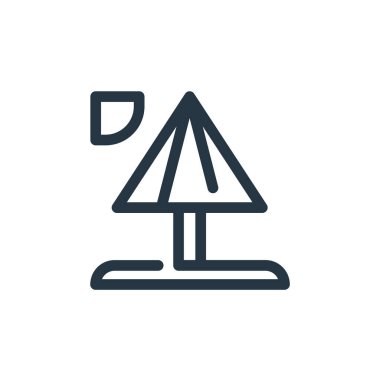 Şemsiye vektör simgesi. Şemsiye açılabilir vuruş. Web ve mobil uygulamalarda kullanmak için şemsiye doğrusal sembolü, logo, yazdırma medyası. İnce çizgili çizim. Vektör izole çizimi.