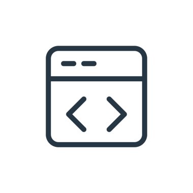 Kodlama vektör simgesi. Kodlanabilir felç. Web ve mobil uygulamalarda kullanmak için doğrusal kodlama sembolü, logo, yazdırma ortamı. İnce çizgili çizim. Vektör izole çizimi.