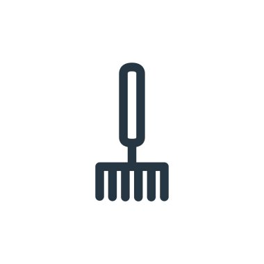 Tırmık vektör simgesi. Yırtılabilir felç. Web ve mobil uygulamalarda, logoda, yazıcı ortamında kullanmak için doğrusal simgeyi tırmıkla. İnce çizgili çizim. Vektör izole çizimi.