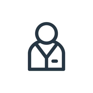 İş adamı vektör simgesi. Kurgulanabilir iş adamı vuruşu. İnternet ve mobil uygulamalarda, logoda ve yazılı medyada kullanım için iş adamı doğrusal sembolü. İnce çizgili çizim. Vektör izole çizimi.