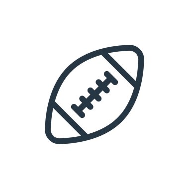 Amerikan futbolu ikonu. Amerikan futbolu oynanabilir vuruş. İnternet ve mobil uygulamalarda, logoda ve yazılı medyada kullanılmak üzere Amerikan futbolu lineer sembolü. İnce çizgili çizim. Vektör izole çizimi.