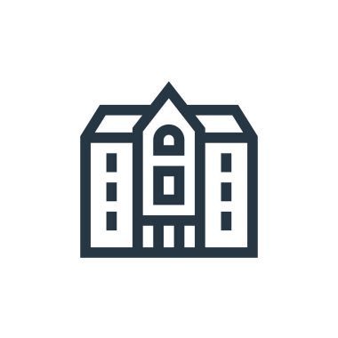 Konak vektör simgesi. Mansion düzenlenebilir vuruş. Web ve mobil uygulamalarda, logoda ve yazılı medyada kullanım için köşk doğrusal sembolü. İnce çizgili çizim. Vektör izole çizimi.