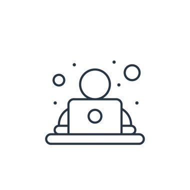 Ofis çalışanı vektör simgesi. Kurgulanabilir ofis çalışanı felci. İnternet ve mobil uygulamalarda kullanım için ofis çalışanı doğrusal sembolü, logo, yazdırma medyası. İnce çizgili çizim. Vektör izole çizimi.