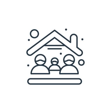 Ev vektör simgesinde kal. Evde kalıp düzenlenebilir vuruşlar yap. Web ve mobil uygulamalarda, logoda ve yazılı medyada kullanım için ev doğrusal sembolünde kalın. İnce çizgili çizim. Vektör izole çizimi.